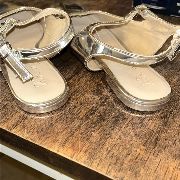 Zara Shiny Silver Flats with Strap - Picture 6 of 6